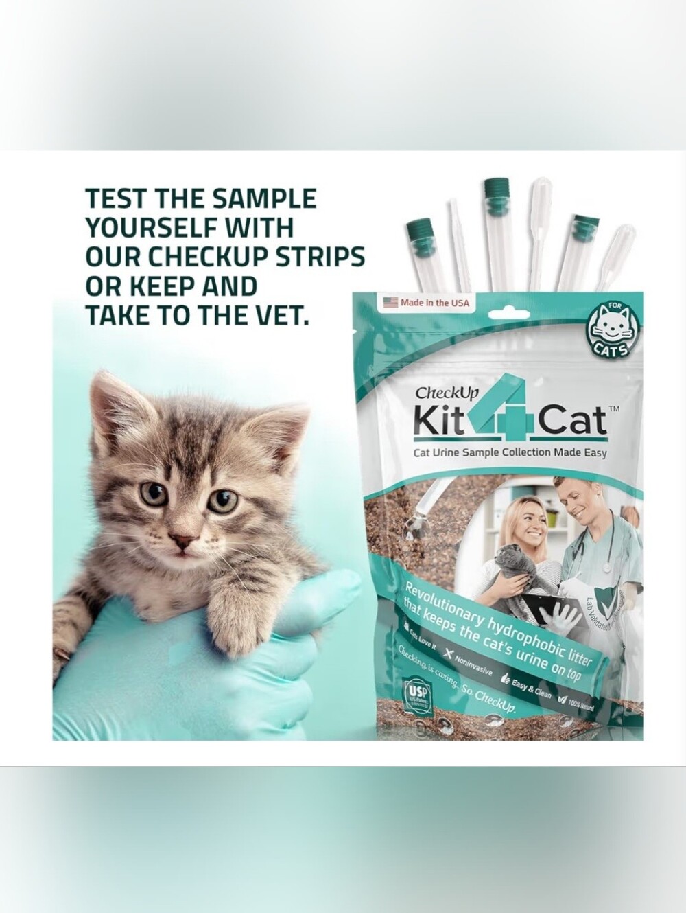 CheckUp Kit 4 Cat Urine Sample Collection Kit - 3 Each Sand + Vials + Pipettes - Picture 3 of 5